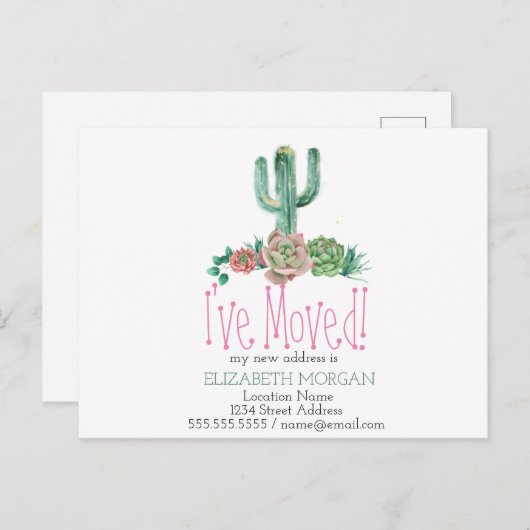 サボテンの多肉性の新しいアドレスを移動した 案内ポストカード (正面/裏面)