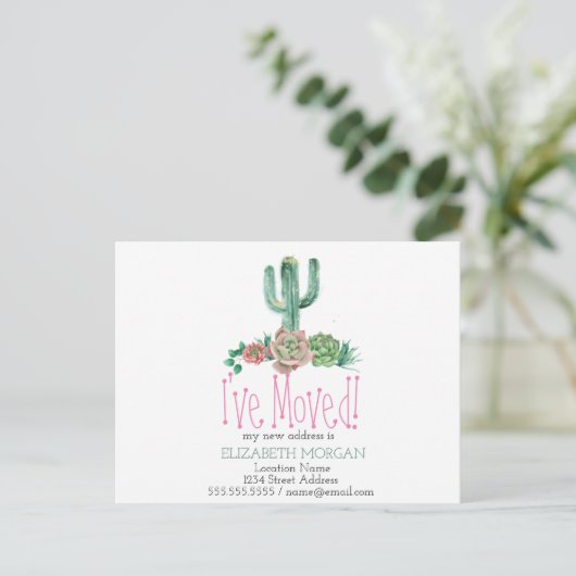 サボテンの多肉性の新しいアドレスを移動した 案内ポストカード (スタンド正面)