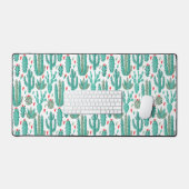 サボテンの多肉果ハート模様ホワイトグリーン デスクマット (キーボード&マウス)