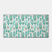 サボテンの多肉果ハート模様ホワイトグリーン デスクマット (正面)