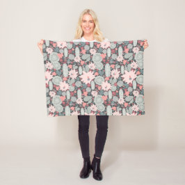 サボテンの多肉植物はミントとピンでパターン化される フリースブランケット