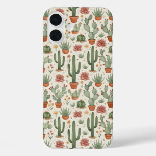 サボテンの多肉植物シームレスパターン iPhone 16 PLUSケース