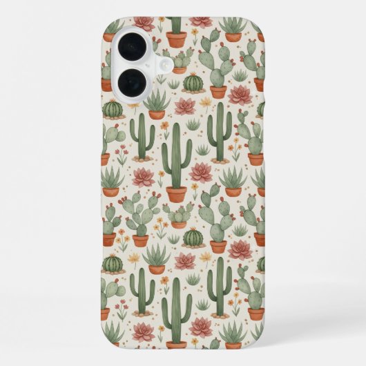 サボテンの多肉植物シームレスパターン iPhoneケース (裏面)