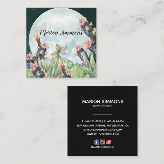 サボテンの夜のデザートスターズ | ソーシャルメディア スクエア名刺 (正面/裏面)