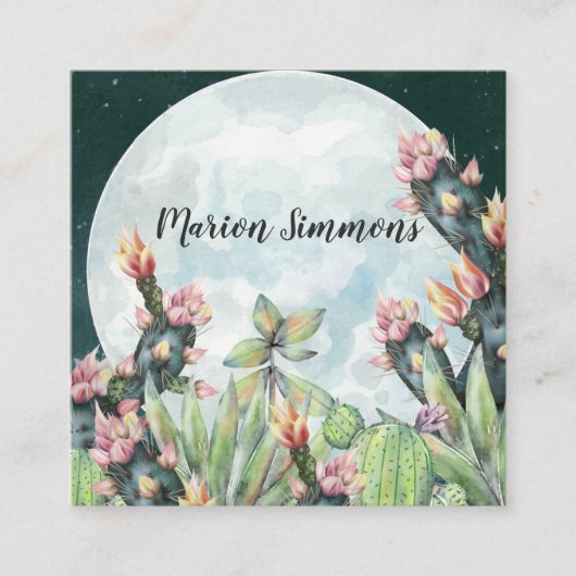 サボテンの夜のデザートスターズ | ソーシャルメディア スクエア名刺 (正面)