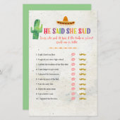 サボテンの彼は彼女はブライダルシャワーゲームカードを言った (正面/裏面)