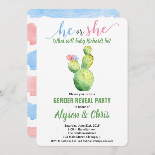 サボテンの性別で吸乳性誘い 招待状 (正面/裏面)