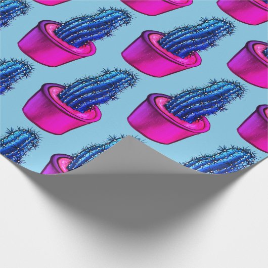 サボテンの愛風変わり者の鉢植え多肉植物パターン ラッピングペーパー (角)