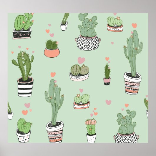 サボテンの愛：かわいい漫画のパターン。 ポスター (正面)