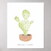 サボテンの拇印ゲストブック、多肉乳児シャワー ポスター (正面)