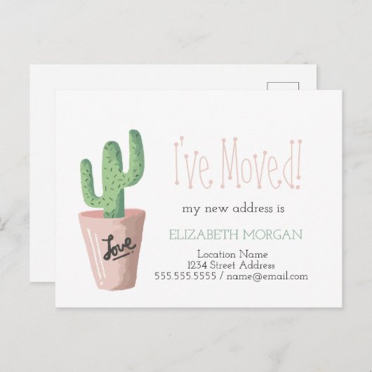 サボテンの新しい住所を変えた 案内ポストカード (正面/裏面)