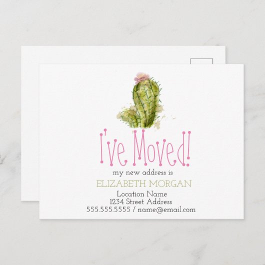 サボテンの新しい住所を移動した 案内ポストカード (正面/裏面)