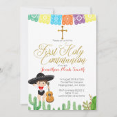 サボテンの最初聖餐式の招待状の男の子 招待状 (正面)