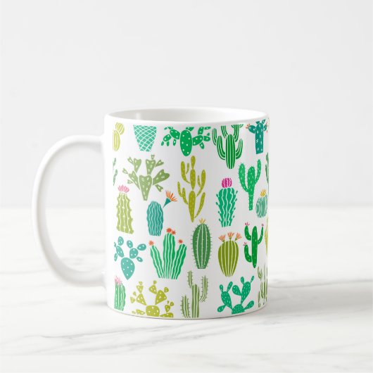 サボテンの植物と花のヴィンテージセットをwhで分離 コーヒーマグカップ (左)