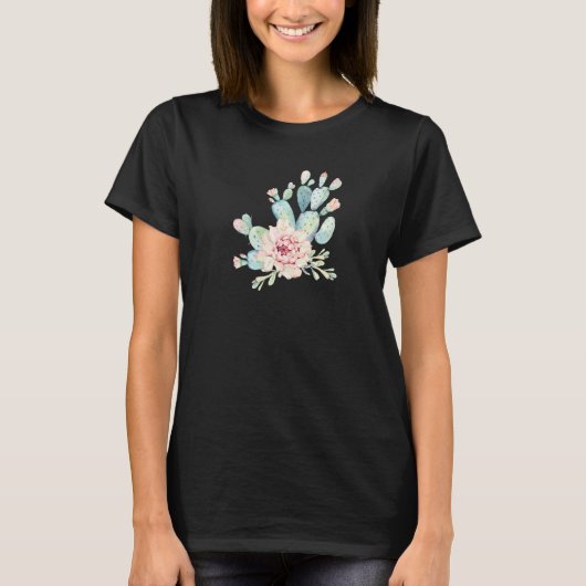 サボテンの植物の花の茎を咲かせるナシ Tシャツ (正面)