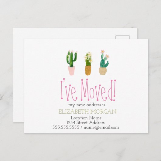 サボテンの植物を新しいアドレスに移動 案内ポストカード (正面/裏面)
