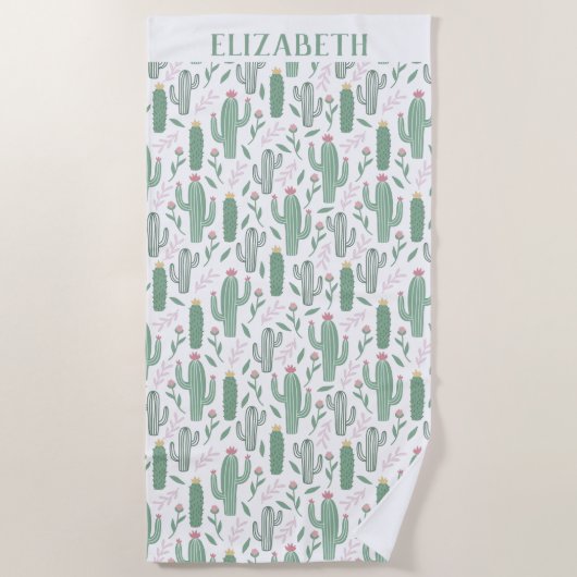 サボテンの植物パーソナライズされた模様 ビーチタオル (正面)