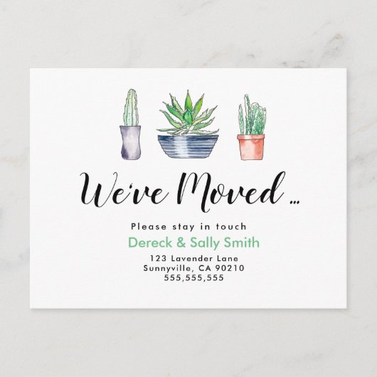 サボテンの植物移動した住所の変更 案内ポストカード (正面)