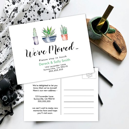 サボテンの植物移動した住所の変更 案内ポストカード