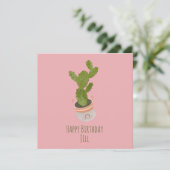 サボテンの植物 虹色のかご 手描き 誕生日 カード (スタンド正面)