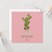 サボテンの植物 虹色のかご 手描き 誕生日 カード (正面/裏面インサイチュ)