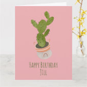 サボテンの植物 虹色のバスケット 手描き 誕生日 カード (黄色い花)