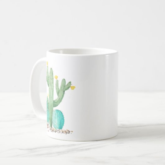 サボテンの水の色の南西の砂漠の多肉植物 コーヒーマグカップ (正面左)
