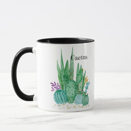サボテンの水彩画のサボテンの花の花の砂漠のillu マグカップ (左)