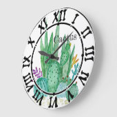 サボテンの水彩画のサボテンの花の花の砂漠のillu ラージ壁時計 (傾斜)