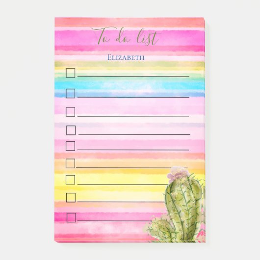 サボテンの水彩画のリスト ポストイット (正面)