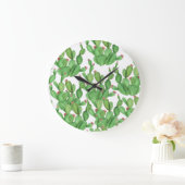 サボテンの水彩：シームレスパターン背景 ラージ壁時計 (ホーム)