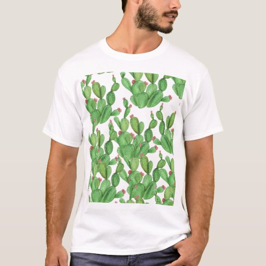 サボテンの水彩:シームレスパターン背景 Tシャツ (正面)