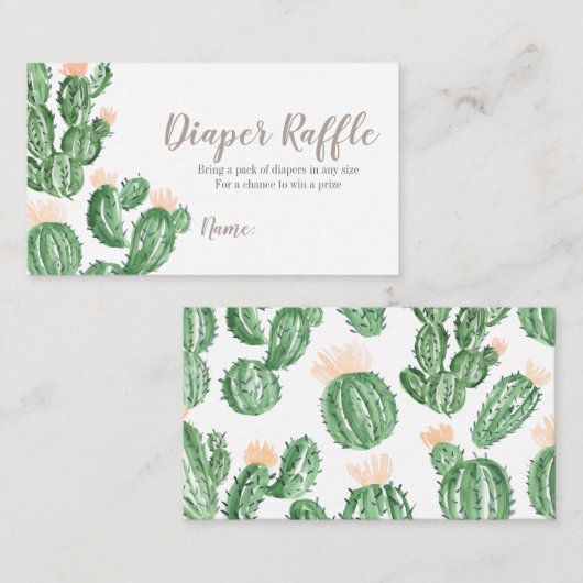 サボテンの水気が多いベビーシャワーのおむつのラッフルカード エンクロージャーカード (正面/裏面)