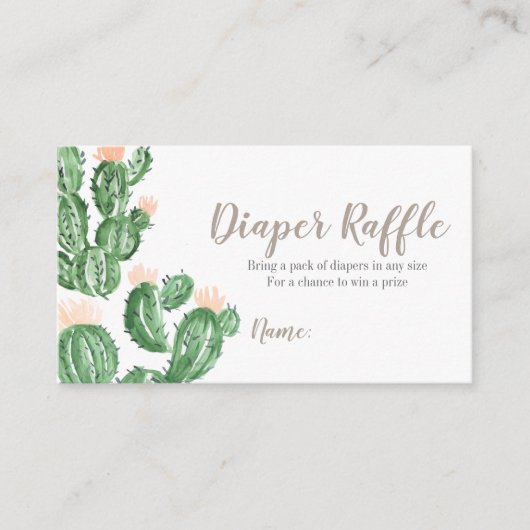 サボテンの水気が多いベビーシャワーのおむつのラッフルカード エンクロージャーカード (正面)