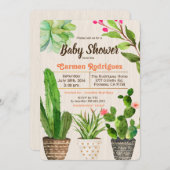 サボテンの水気が多い花のベビーシャワーの招待状 招待状 (正面/裏面)