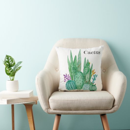 サボテンの水色のサボテン花フローラ砂漠の病気 クッション (椅子)