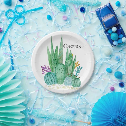 サボテンの水色のサボテン花フローラ砂漠の病気 ペーパープレート (パーティー)