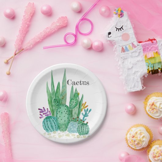 サボテンの水色のサボテン花フローラ砂漠の病気 ペーパープレート (パーティー)
