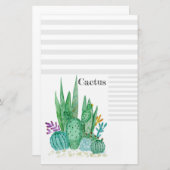 サボテンの水色のサボテン花フローラ砂漠の病気 便箋 (正面/裏面)