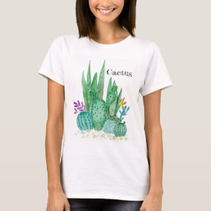 サボテンの水色のサボテン花フローラ砂漠の病気 Tシャツ