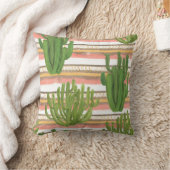 サボテンの水色、ストライプ背景、シームレスなパット クッション (ブランケット)