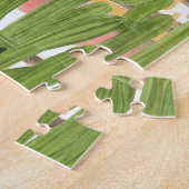 サボテンの水色、ストライプ背景、シームレスなパット ジグソーパズル (側面)