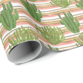 サボテンの水色、ストライプ背景、シームレスなパット ラッピングペーパー (ロールコーナー)