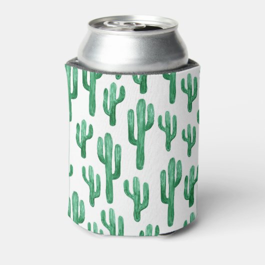 サボテンの水色:手描きイラストレーション 缶クーラー (缶裏面)