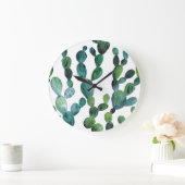サボテンの熱狂：熱帯水色の傾向 ラージ壁時計 (ホーム)