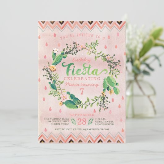 サボテンの砂漠のフェスタのバースデーパーティ招待状 招待状 (スタンド正面)