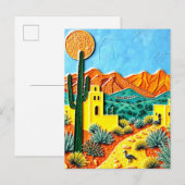 サボテンの砂漠の風景アート ポストカード (正面/裏面)