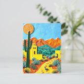 サボテンの砂漠の風景アート ポストカード (スタンド正面)