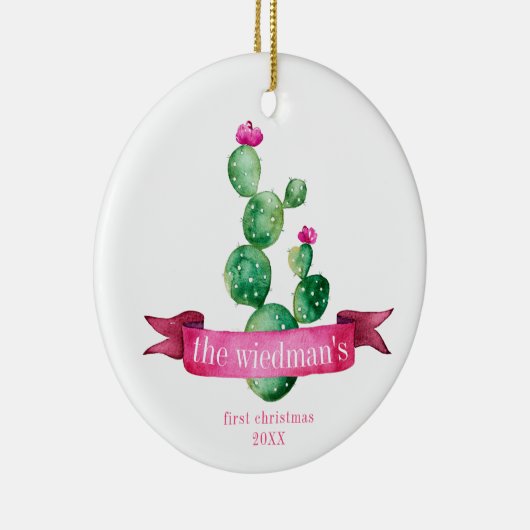 サボテンの砂漠家族の初めてのクリスマスのオーナメント セラミックオーナメント (右)