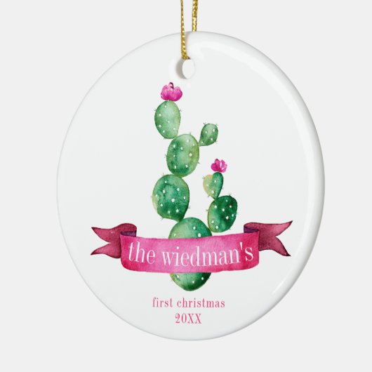 サボテンの砂漠家族の初めてのクリスマスのオーナメント セラミックオーナメント (左)